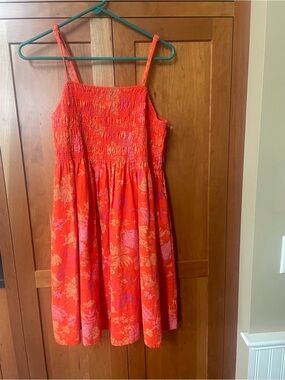 Universal Thread Orange Floral Smocked Sundress with Pink Accents